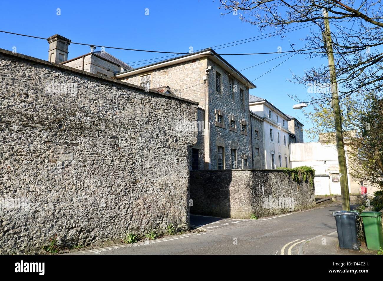 Shepton Mallet prigione, visto da Cornhill Foto Stock