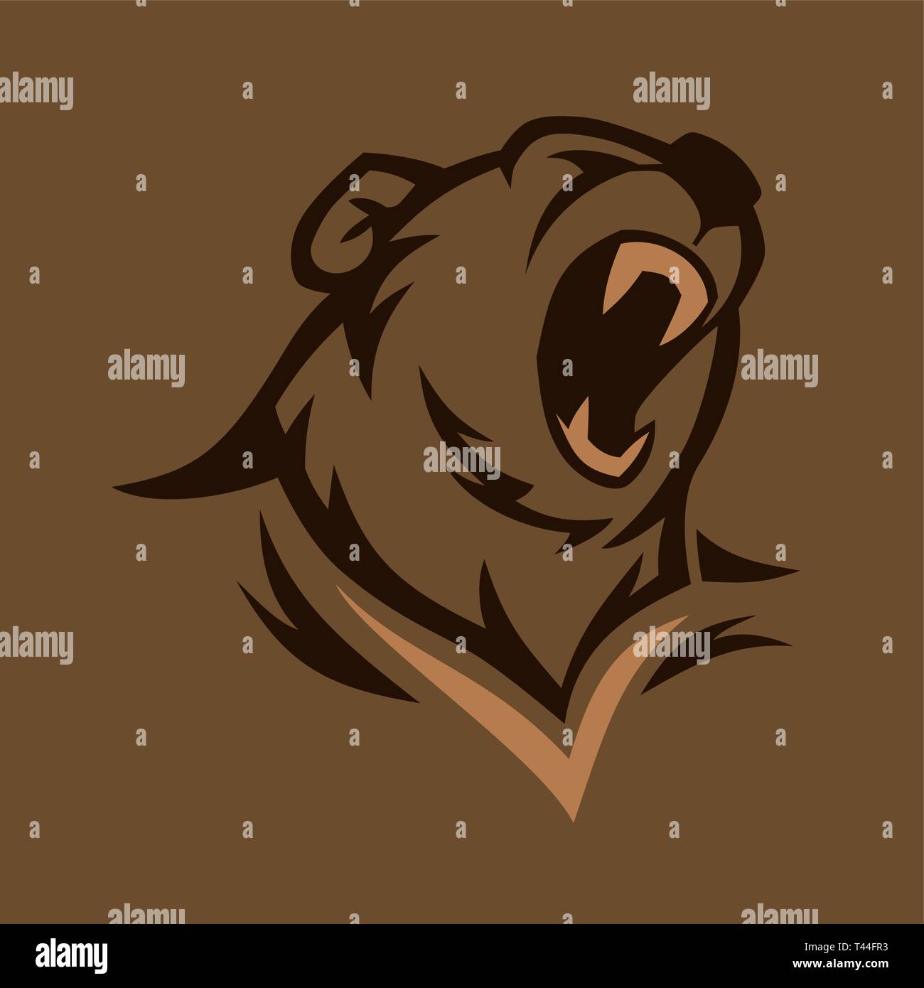 Orso in collera testa immagine vettoriale. Grizzly con grandi denti. Illustrazione Vettoriale