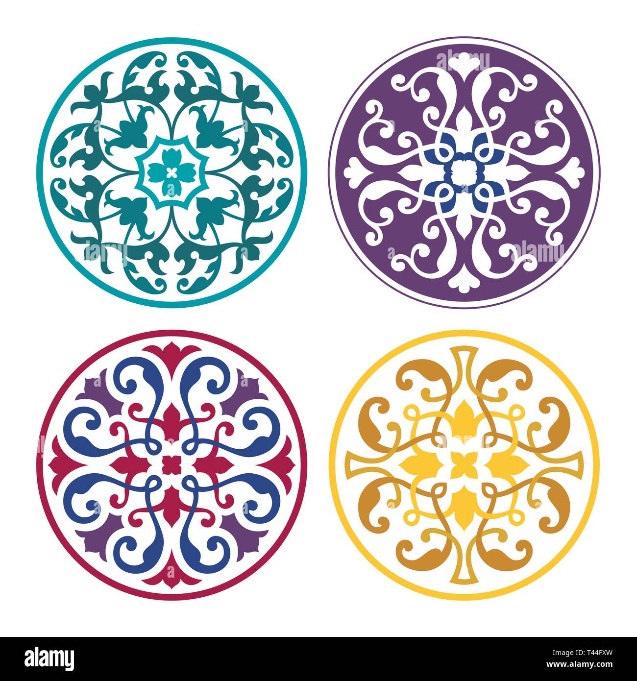 Set di round arabo ornamenti. Pattern colorati per la decorazione in stile islamico. Ornamento orientale Illustrazione Vettoriale