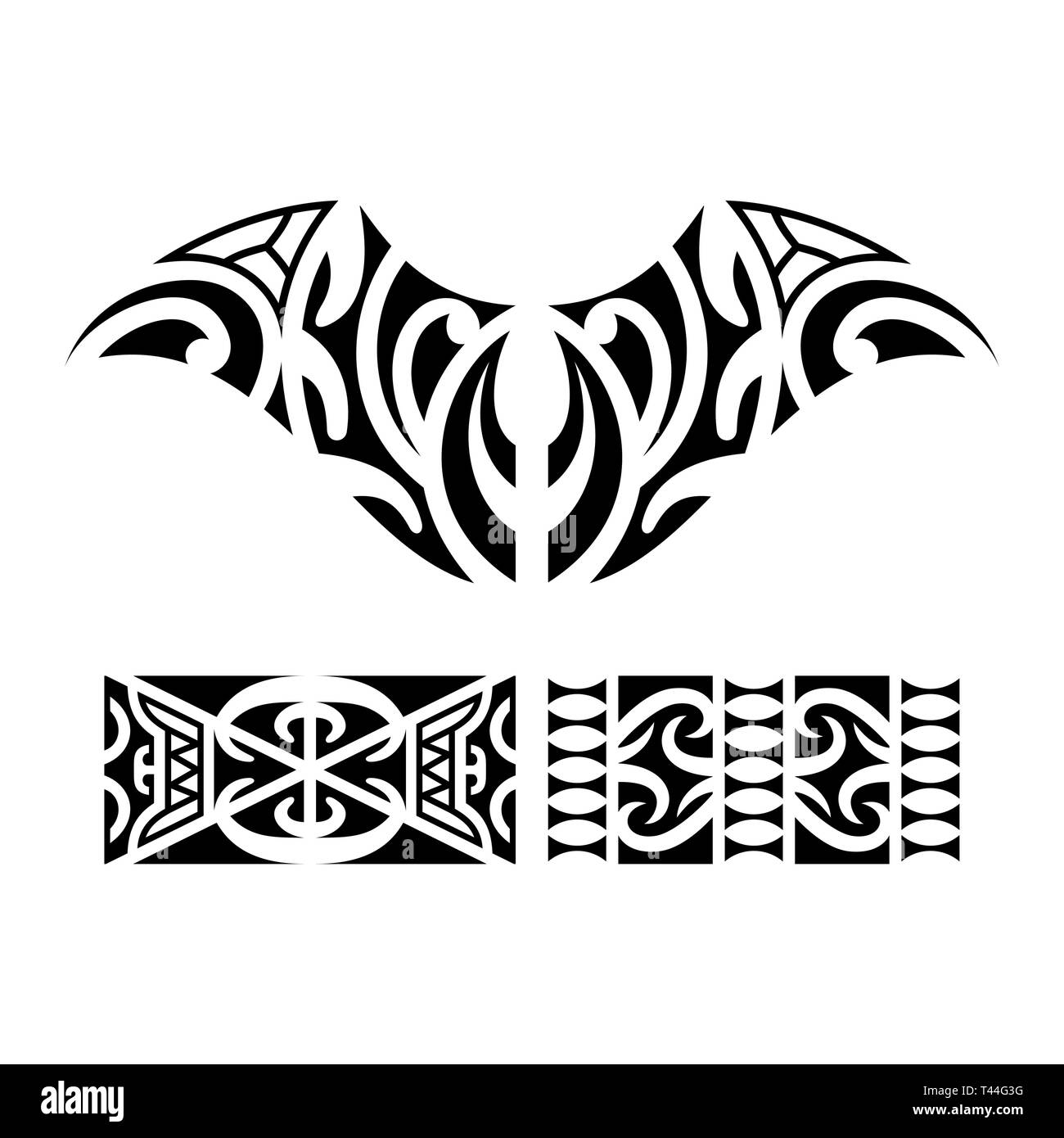 Tradizionale Maori Tattoo Taniwha design. Modificabile illustrazione vettoriale. Illustrazione Vettoriale