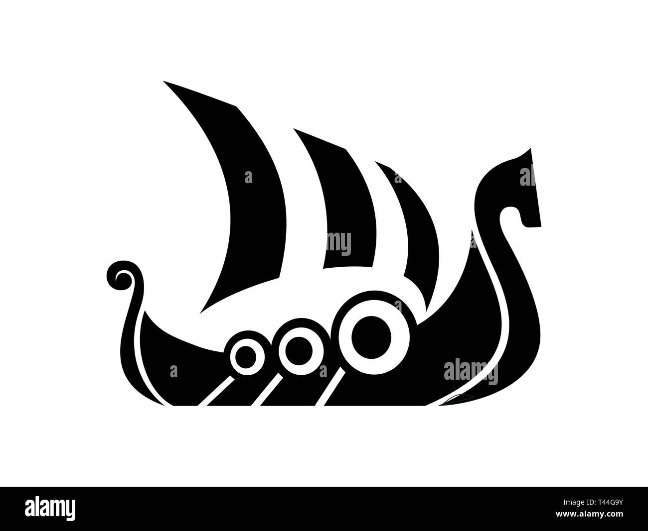 Drakkar segno. Trasporto Viking Ship. Illustrazione Vettoriale. Branding Corporate Identity logo design template isolato su uno sfondo bianco Illustrazione Vettoriale
