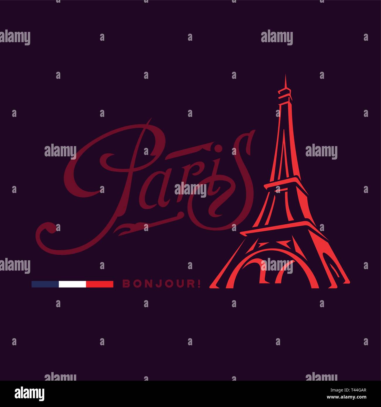 Immagine vettoriale della Torre Eiffel - il principale simbolo di Parigi. La scrittura calligrafica di Parigi. Illustrazione Vettoriale