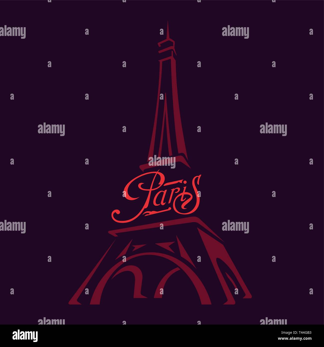 Immagine vettoriale della Torre Eiffel - il principale simbolo di Parigi. La scrittura calligrafica di Parigi. Illustrazione Vettoriale
