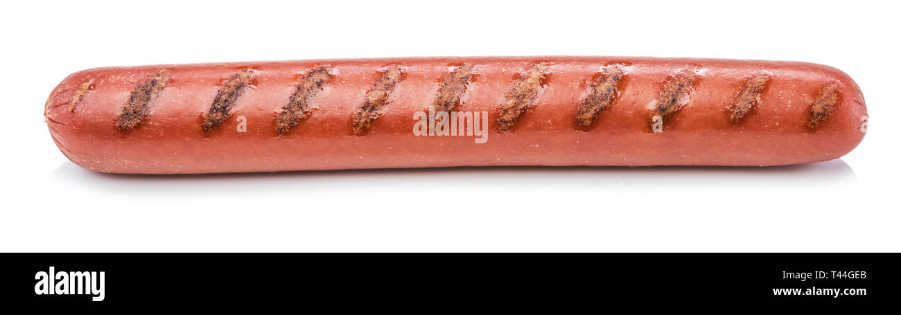 Grigliata di frankfurter salsiccia isolati su sfondo bianco. Foto Stock