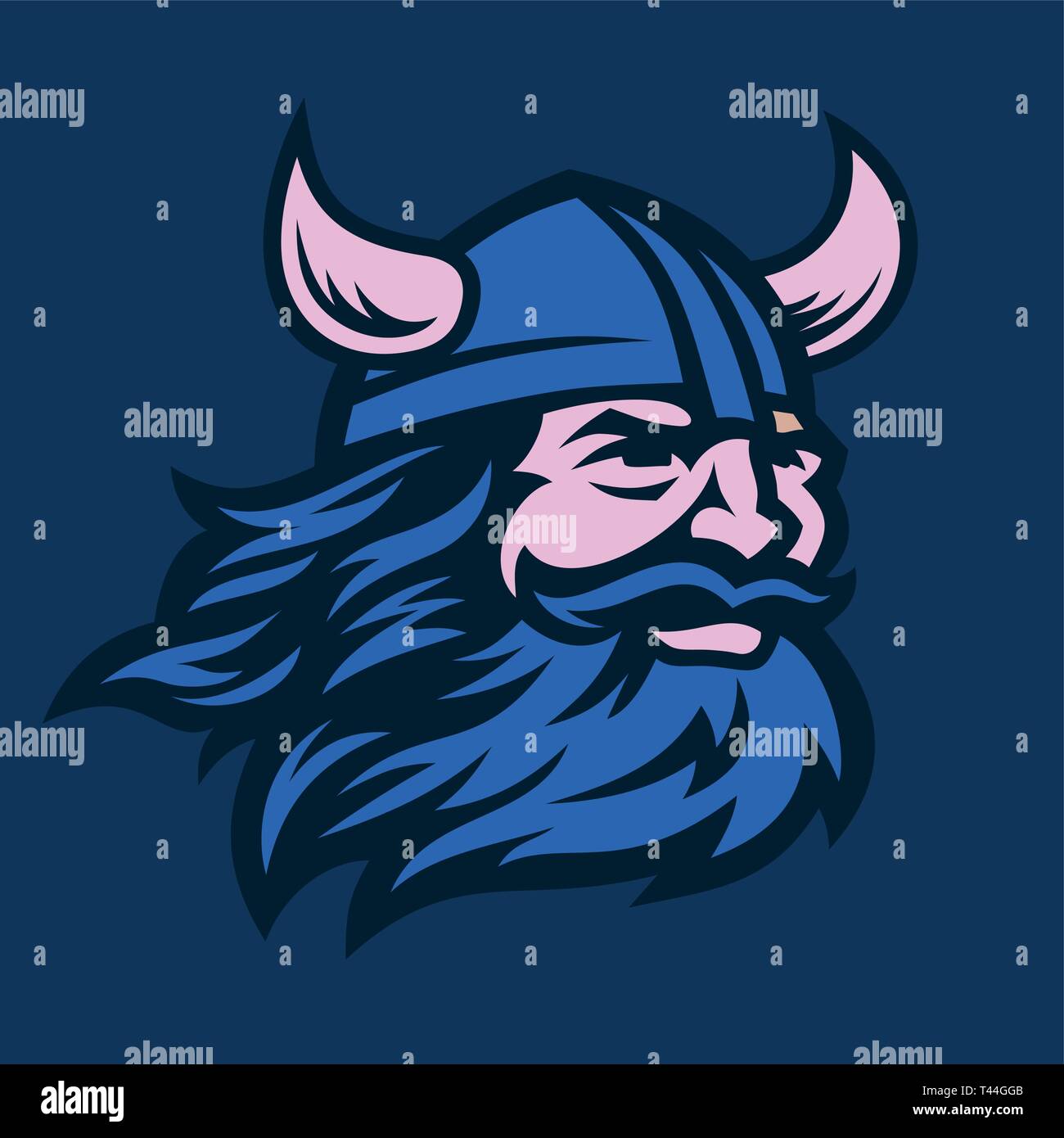 Testa di Viking immagine vettoriale. Testa del barbuto viking warrior con casco cornuta. Illustrazione Vettoriale
