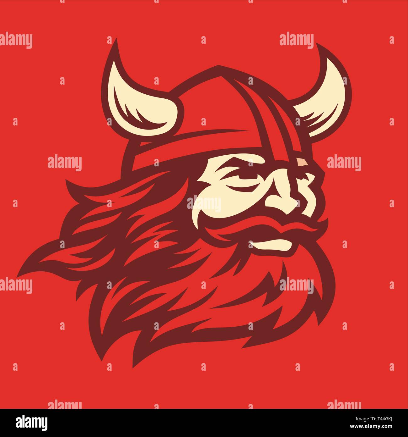 Testa di Viking immagine vettoriale. Testa del barbuto viking warrior con casco cornuta. Illustrazione Vettoriale