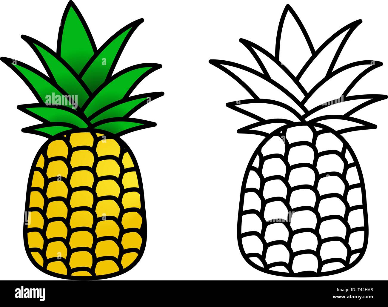 Semplice icona di ananas, colorati / versione in bianco e nero. Illustrazione Vettoriale