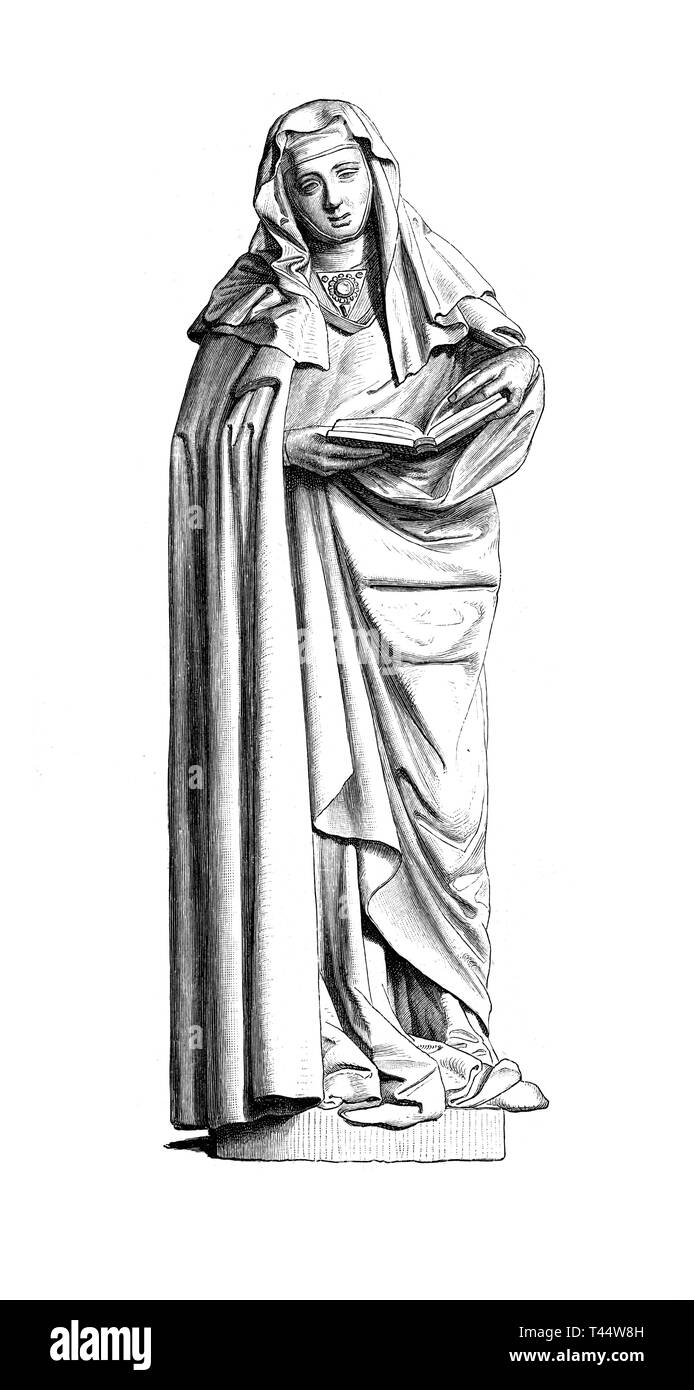 Naumburg cattedrale: Statua di una vedova con un libro di preghiere e il XIII secolo costume Foto Stock