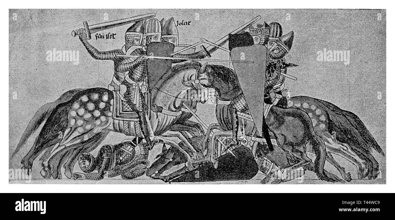 Il torneo è stato un concorso cavalleresco o simulazioni di lotta in Europa nel Medioevo e nel Rinascimento. Foto Stock