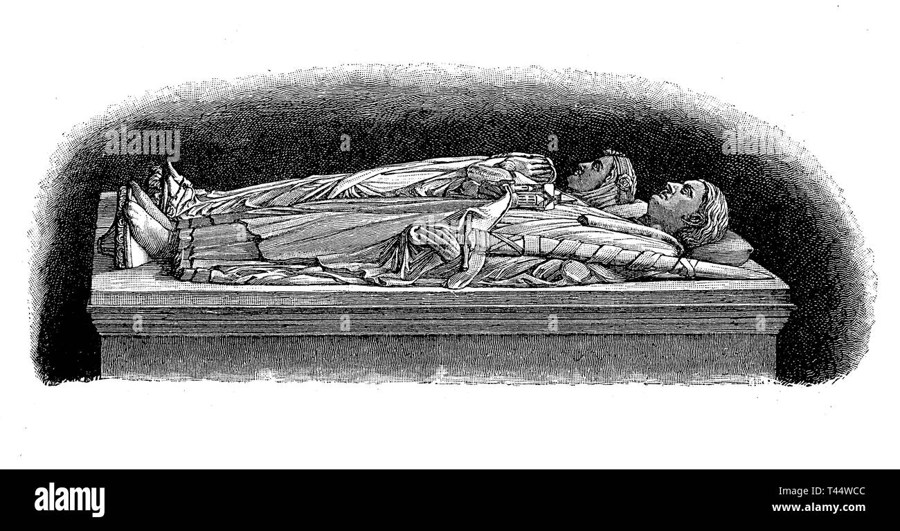 Tomba di Enrico il Leone e la moglie Matilde di Inghilterra nella cattedrale di Brunswick, Germania nel XII secolo. Henry è stato un duca di Sassonia e Baviera e il fondatore di Monaco di Baviera. Foto Stock