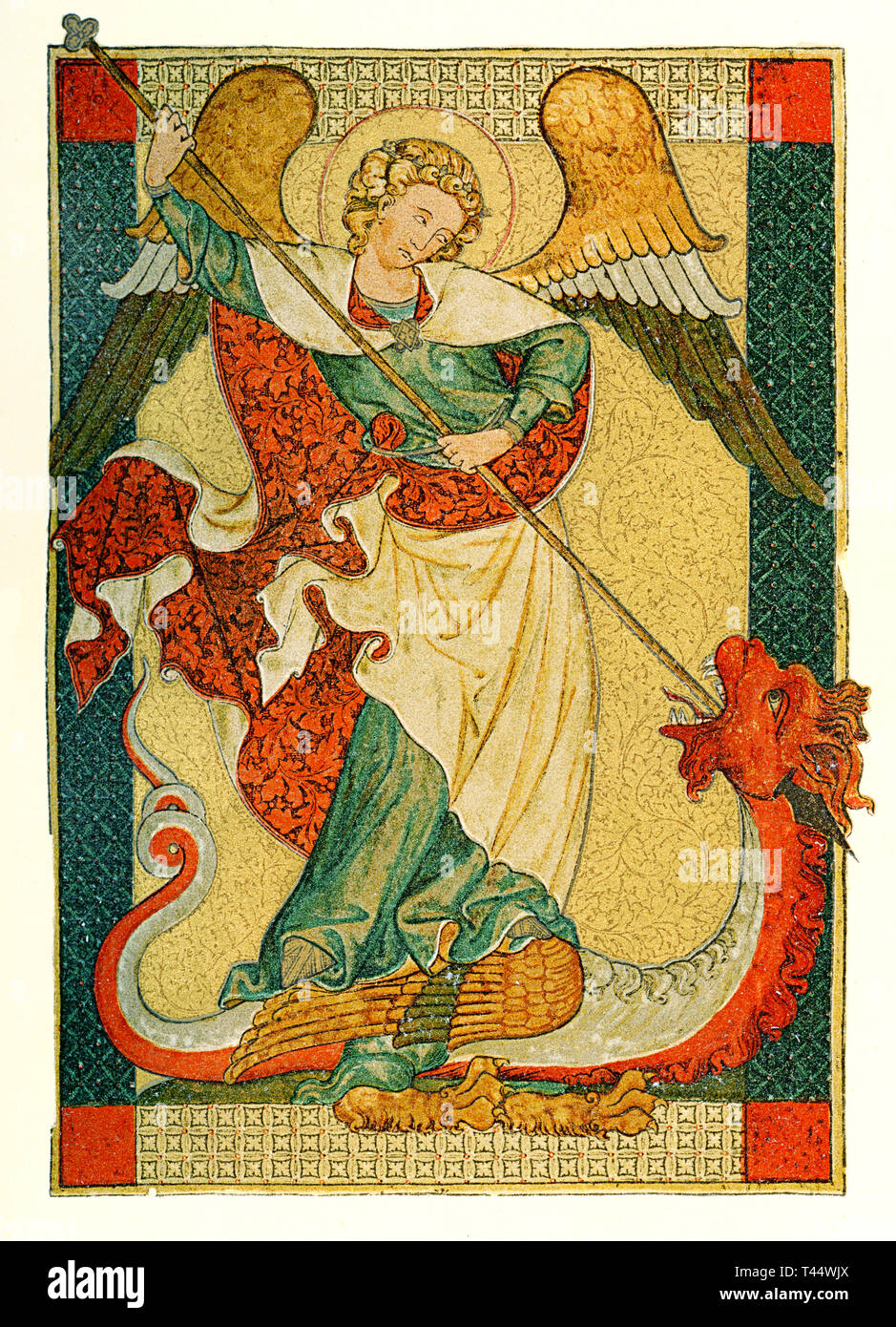 San Michele Arcangelo e la drake miniatura del XIII secolo Foto Stock