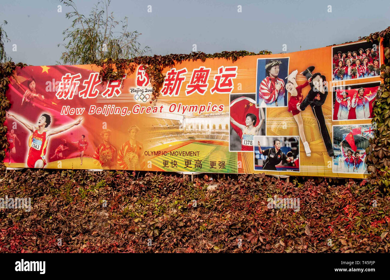 Badaling, Yanqing distretto, Cina. Xix oct, 2006. Un grande mulicolored banner pubblicitari il 2008 giochi olimpici estivi sul display in Badaling vicino alla Grande Muraglia Cinese. Credito: Arnold Drapkin/ZUMA filo/Alamy Live News Foto Stock
