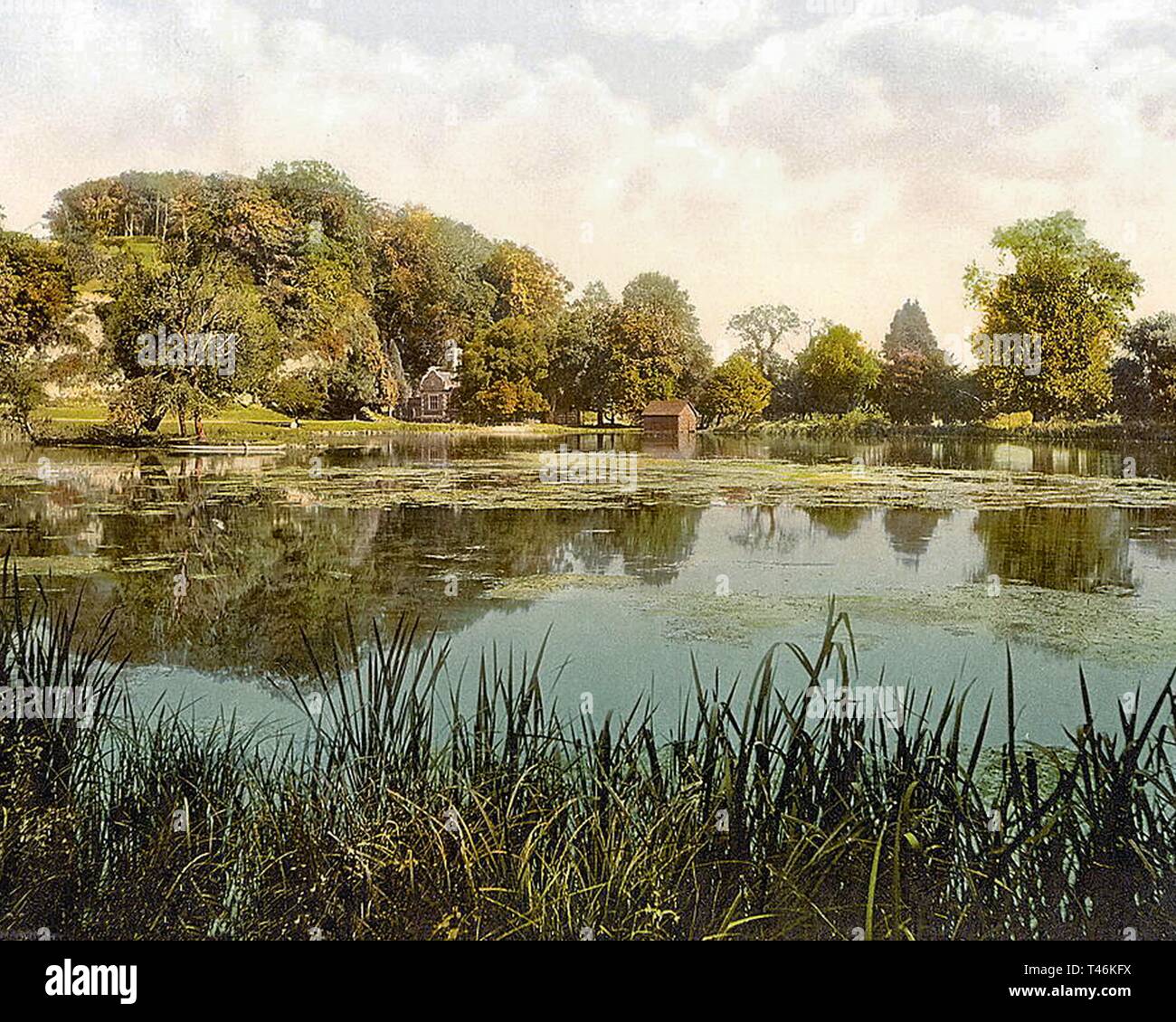 Swanbourne Lago, Castello di Arundel e Arundel, West Sussex. Tra il 1890 & 1910. Foto Stock