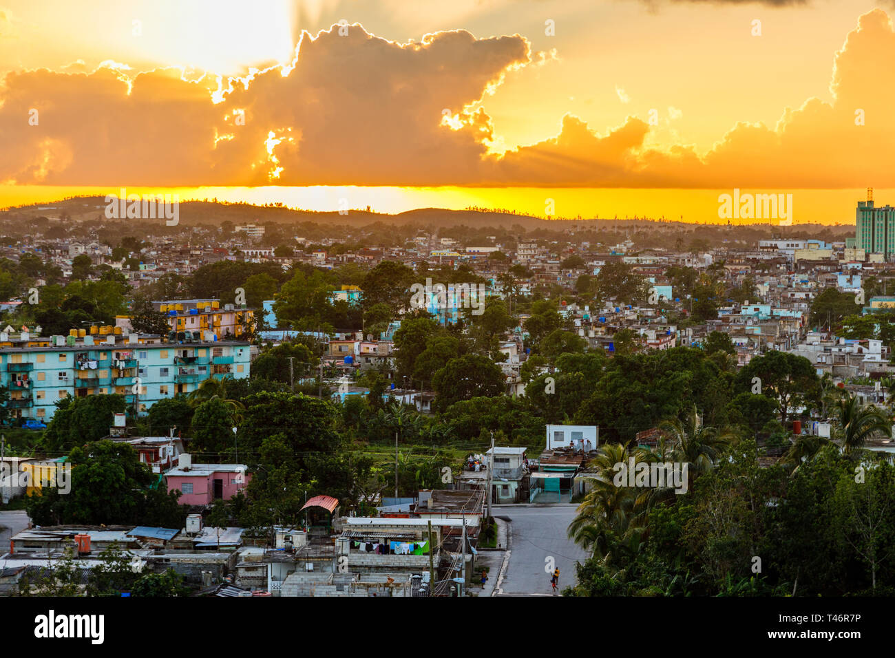 Città cubane panorama al tramonto, Santa Clara, Cuba Foto Stock