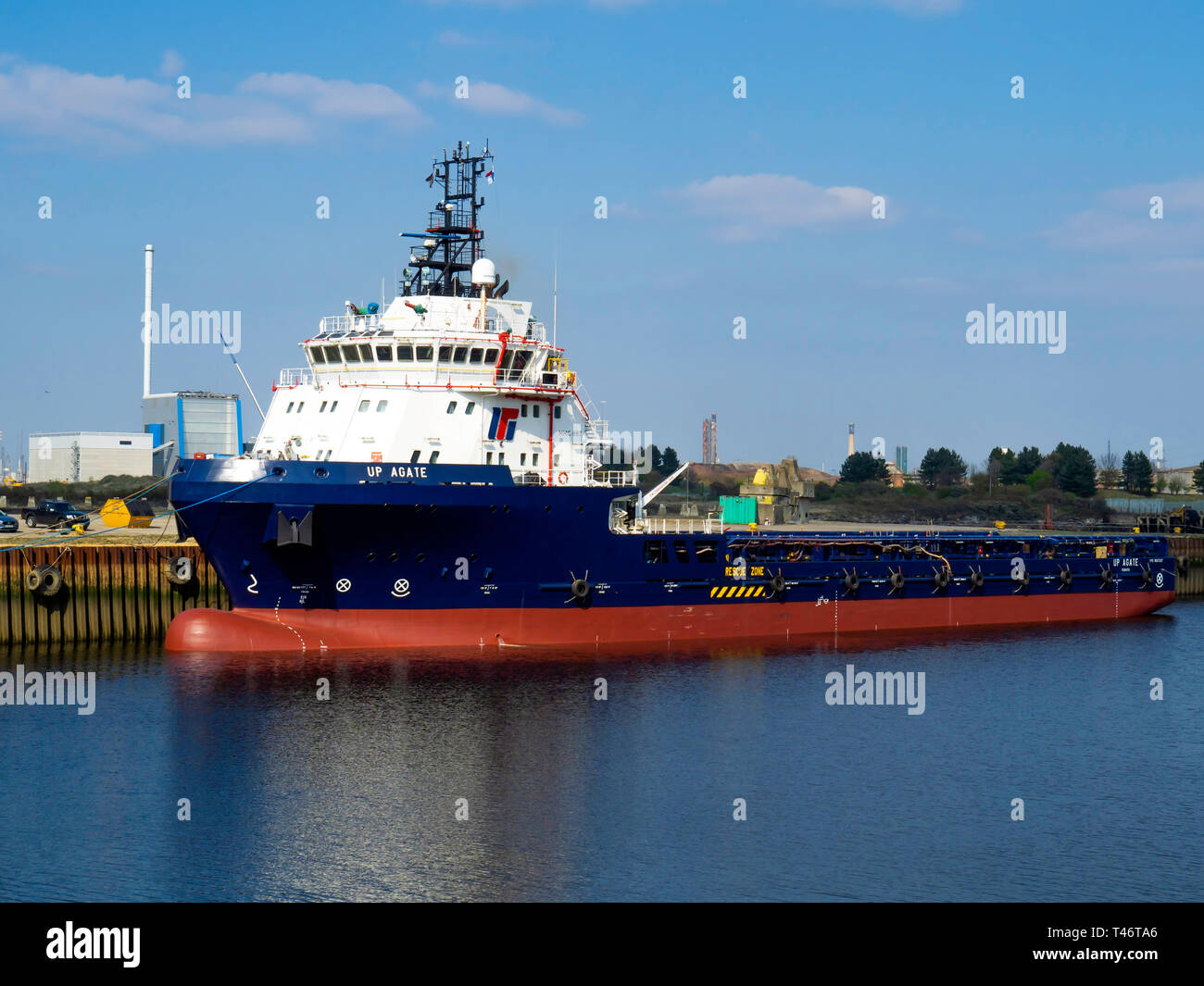 L'agata un panamense offshore registrate recipiente di alimentazione nave9667227 IMO ormeggiato a Middlesbrough Foto Stock