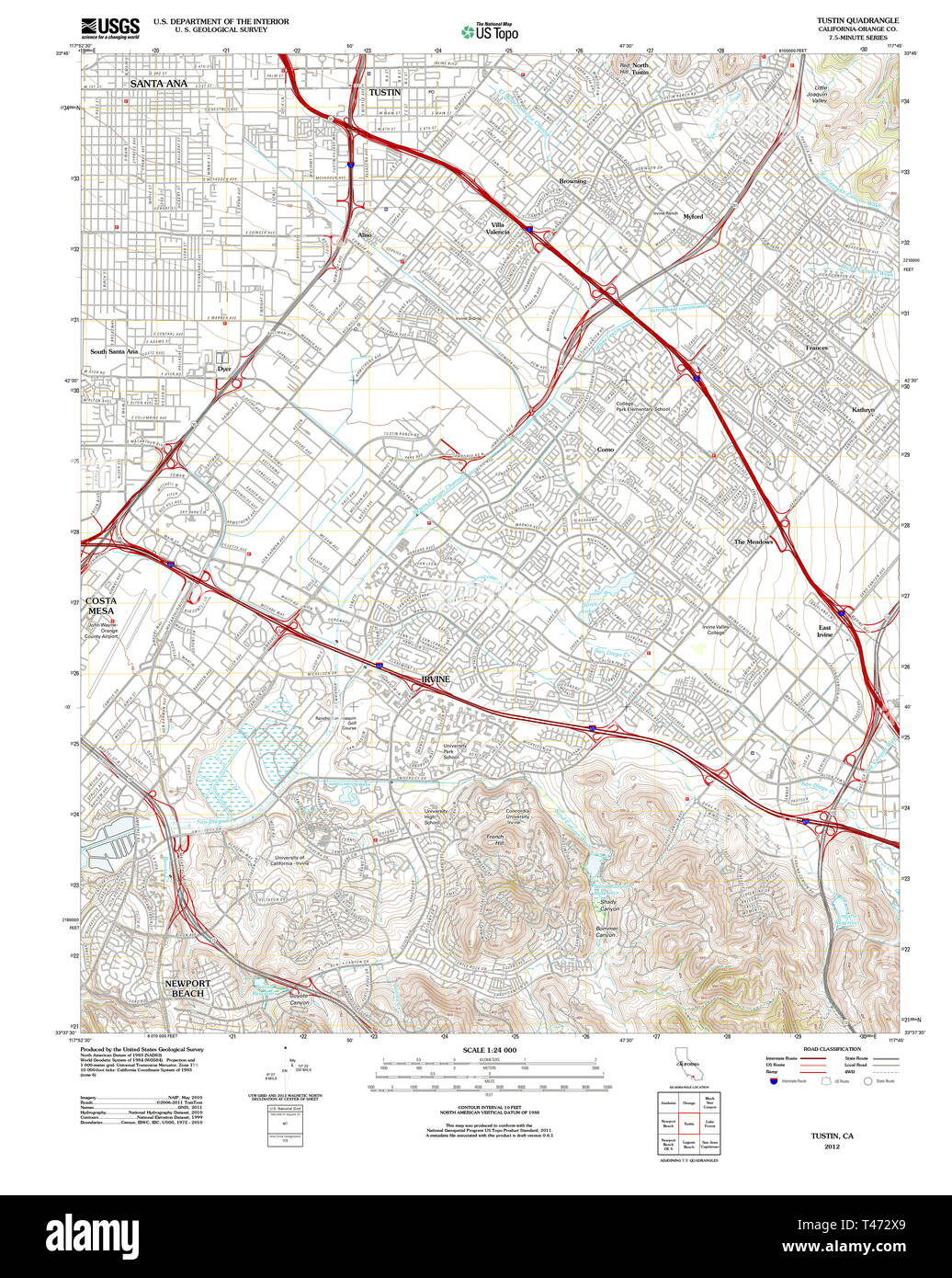 USGS TOPO Map California CA Tustin 20120515 TM il restauro Foto Stock