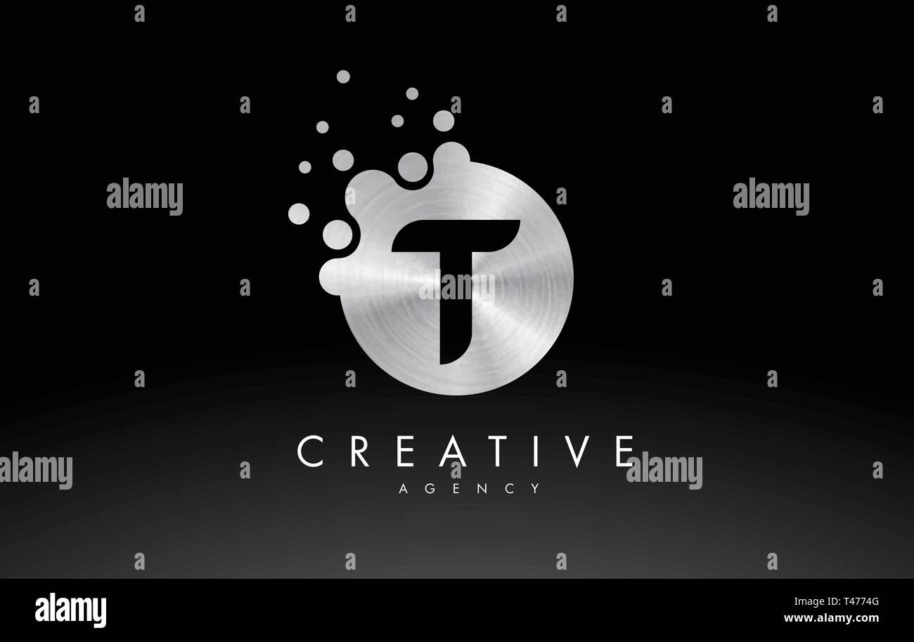 Argento punti metallici lettera Logo T. Lettera T il vettore di design con punti. Illustrazione Vettoriale
