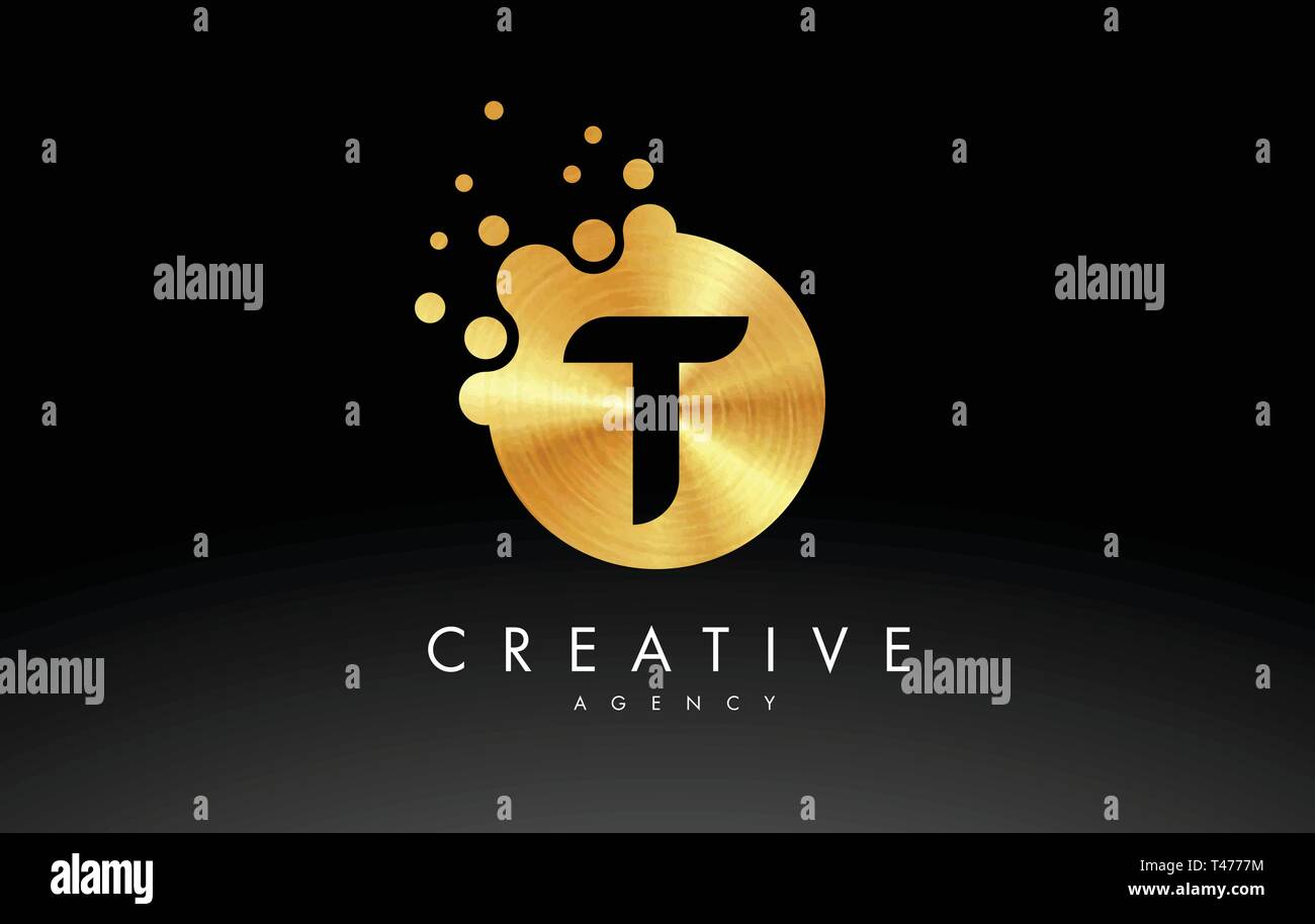 Metallo dorato puntini lettera Logo T. Lettera T il vettore di design con punti. Illustrazione Vettoriale