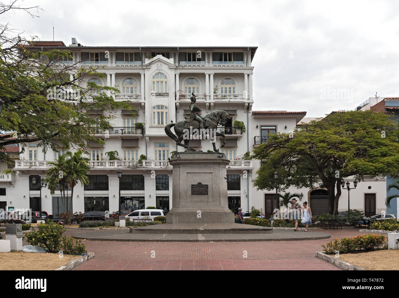 Statua del generale Tomas Herrera sulla piazza dallo stesso nome nel casco viejo Panama city Foto Stock