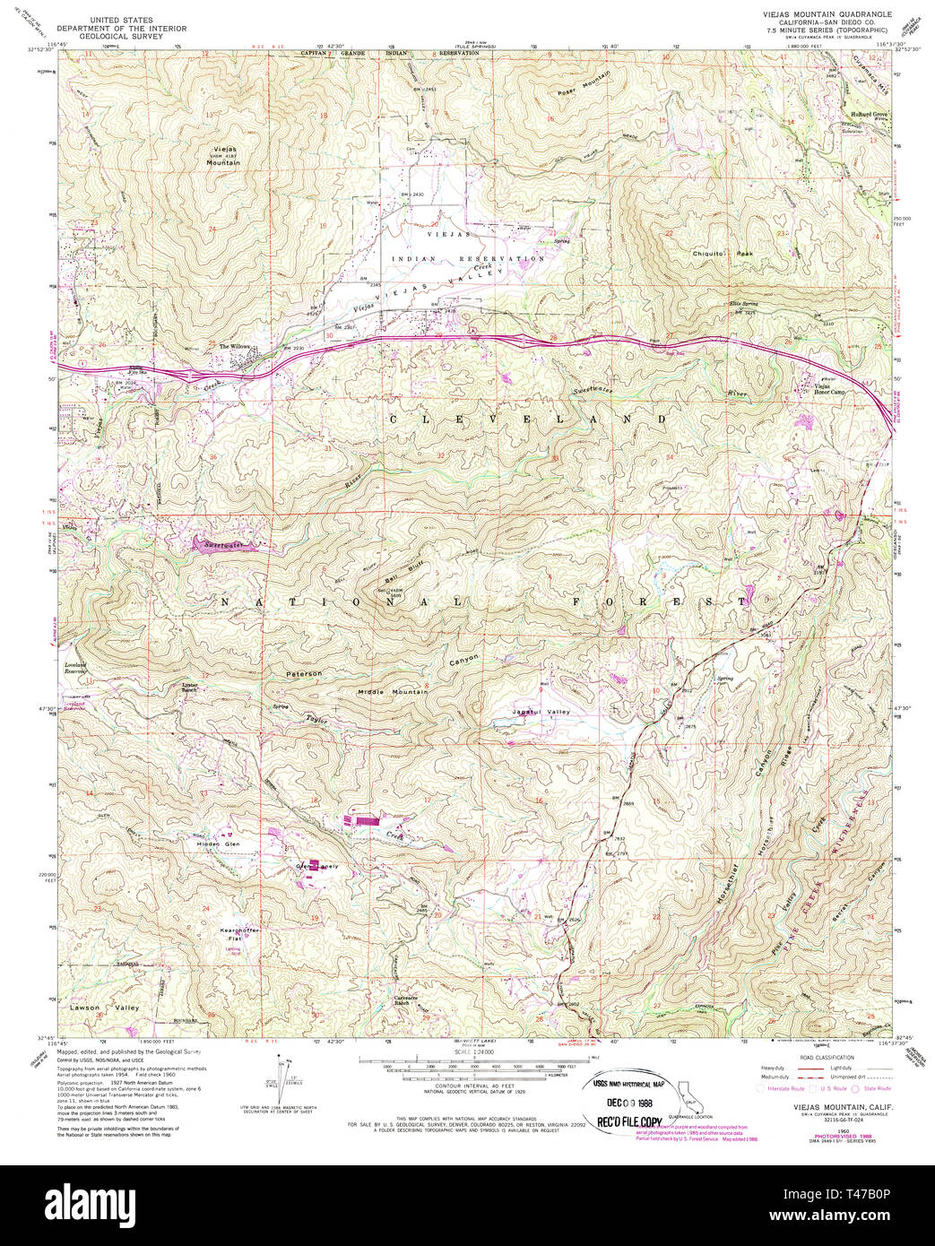 USGS TOPO Map California CA Viejas Mountain 295622 1960 24000 Restauro Foto Stock