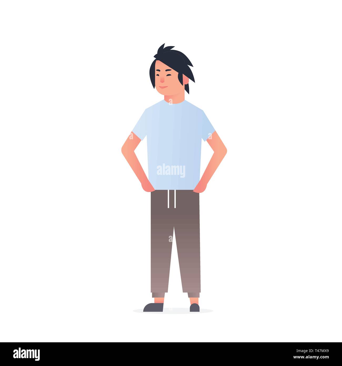 Giovani asiatici ragazzo indossa abiti casual felice attraente man standing pongono in cinese o giapponese maschio personaggio dei cartoni animati a piena lunghezza piatto sfondo bianco Illustrazione Vettoriale Giovani asiatici ragazzo indossa abiti casual felice attraente man standing pongono in cinese o giapponese maschio personaggio dei cartoni animati a piena lunghezza piatto sfondo bianco Illustrazione Vettoriale