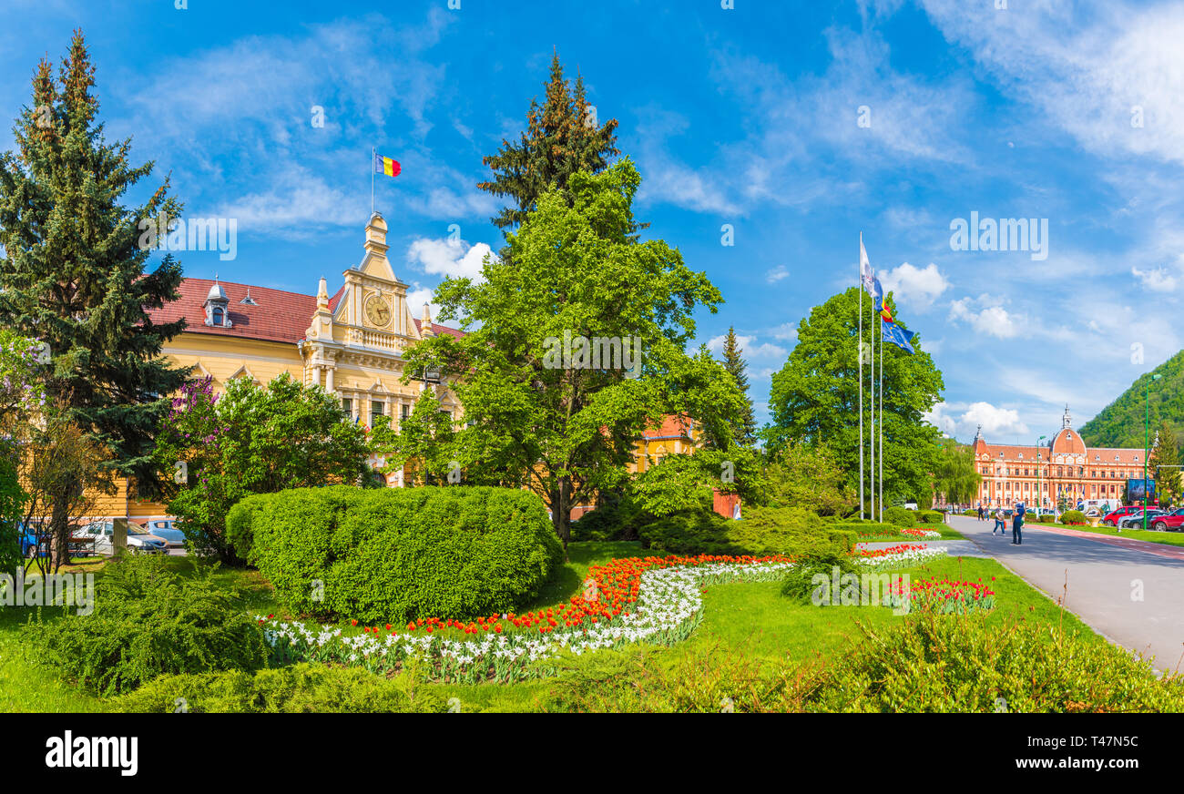 Cityscape Brasov, il più bello e il centro medioevale della Transilvania, Romania. Foto Stock
