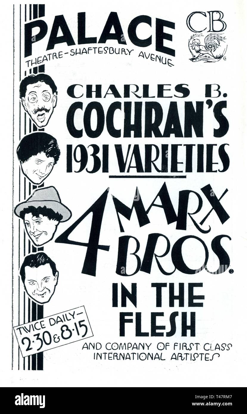 I quattro Fratelli Marx nella carne Palace Theatre Shaftesbury Avenue London CHARLES B. COCHRAN varietà 1931 Foto Stock