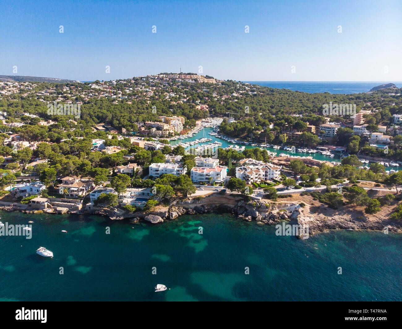 Foto aerea, vista sulla baia di Santa Ponca con marina, Santa Ponca, Maiorca, isole Baleari, Spagna Foto Stock