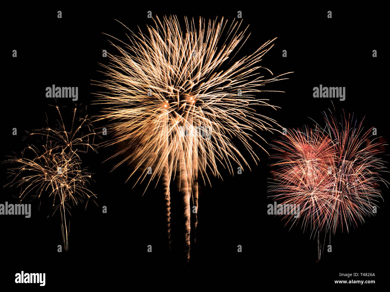 Colorata esplosione di fuochi d'artificio in festival annuale. isolato su sfondo Foto Stock