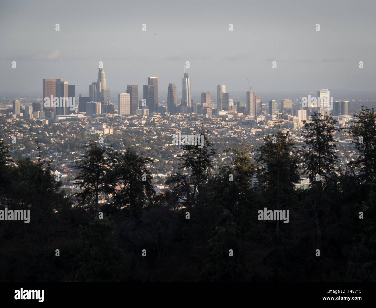 Una vista del centro di LOS ANGELES dall'Osservatorio Griffith Foto Stock