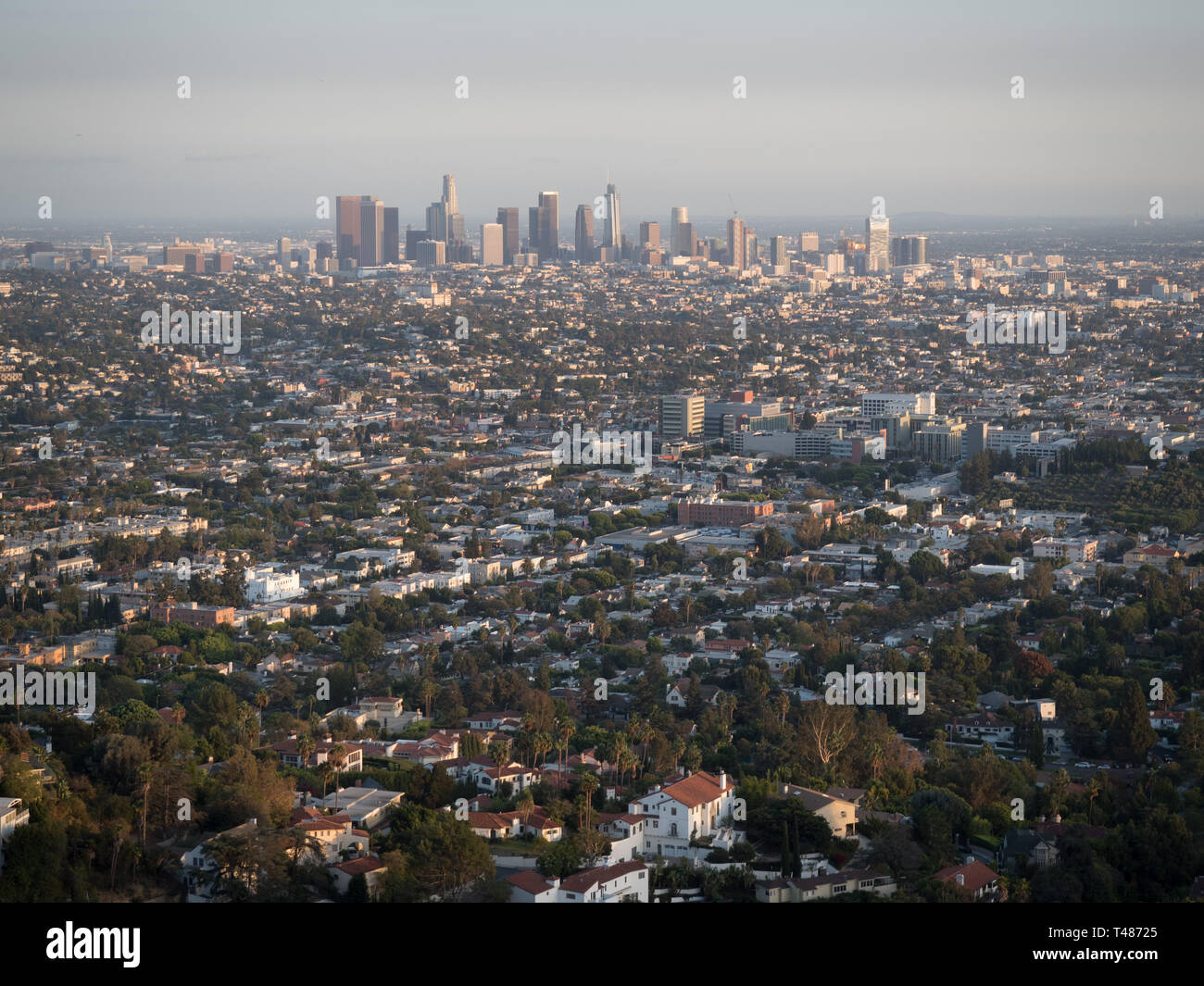 Una vista del centro di LOS ANGELES dall'Osservatorio Griffith Foto Stock