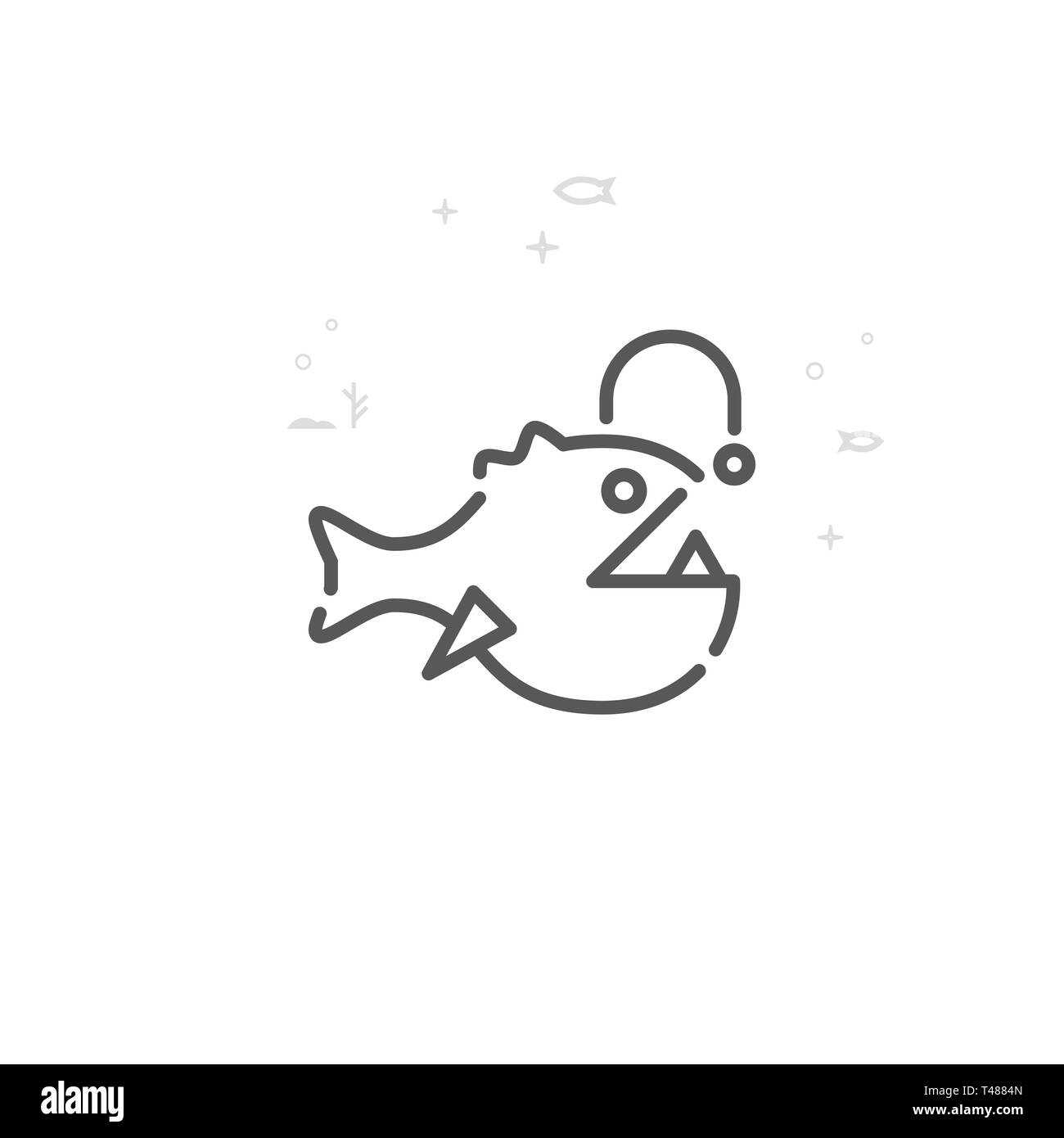 Rana pescatrice, Deep Sea Fish Icona linea. La vita marina, creature del mare simbolo, il pittogramma, segno. Luce geometrica astratta sfondo. Foto Stock