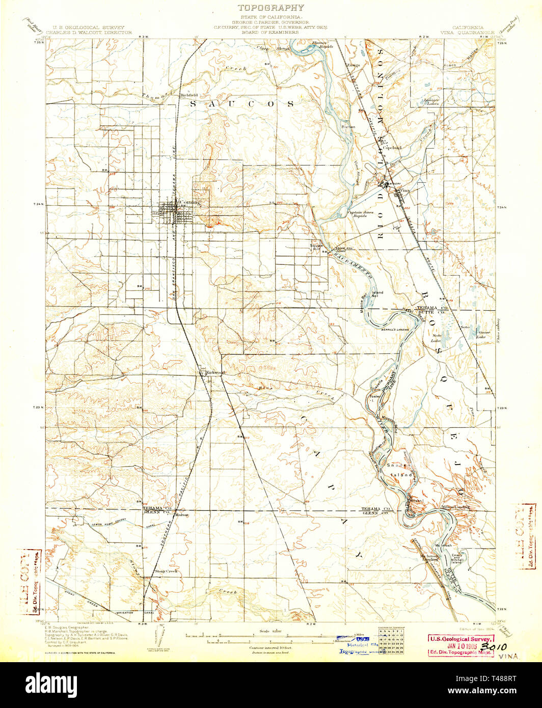 USGS TOPO Map California CA 299011 Vina 1904 62500 Restauro Foto Stock