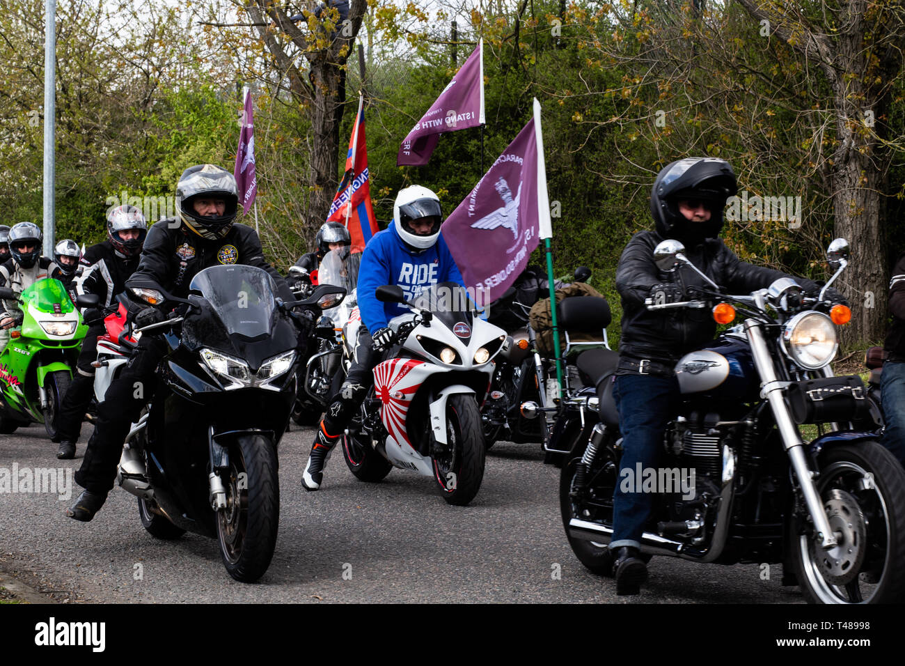 22000 moto rode attraverso Londra il 12 aprile 2019 per protestare contro la repressione del soldato F per Bloody Sunday Foto Stock