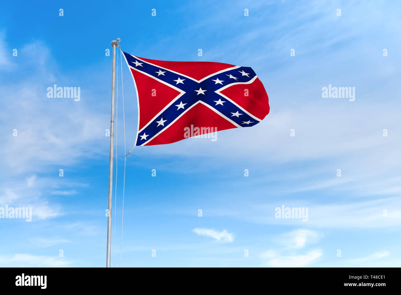Bandiera confederate al vento oltre il bel cielo blu sullo sfondo. 3D illustrazione Foto Stock
