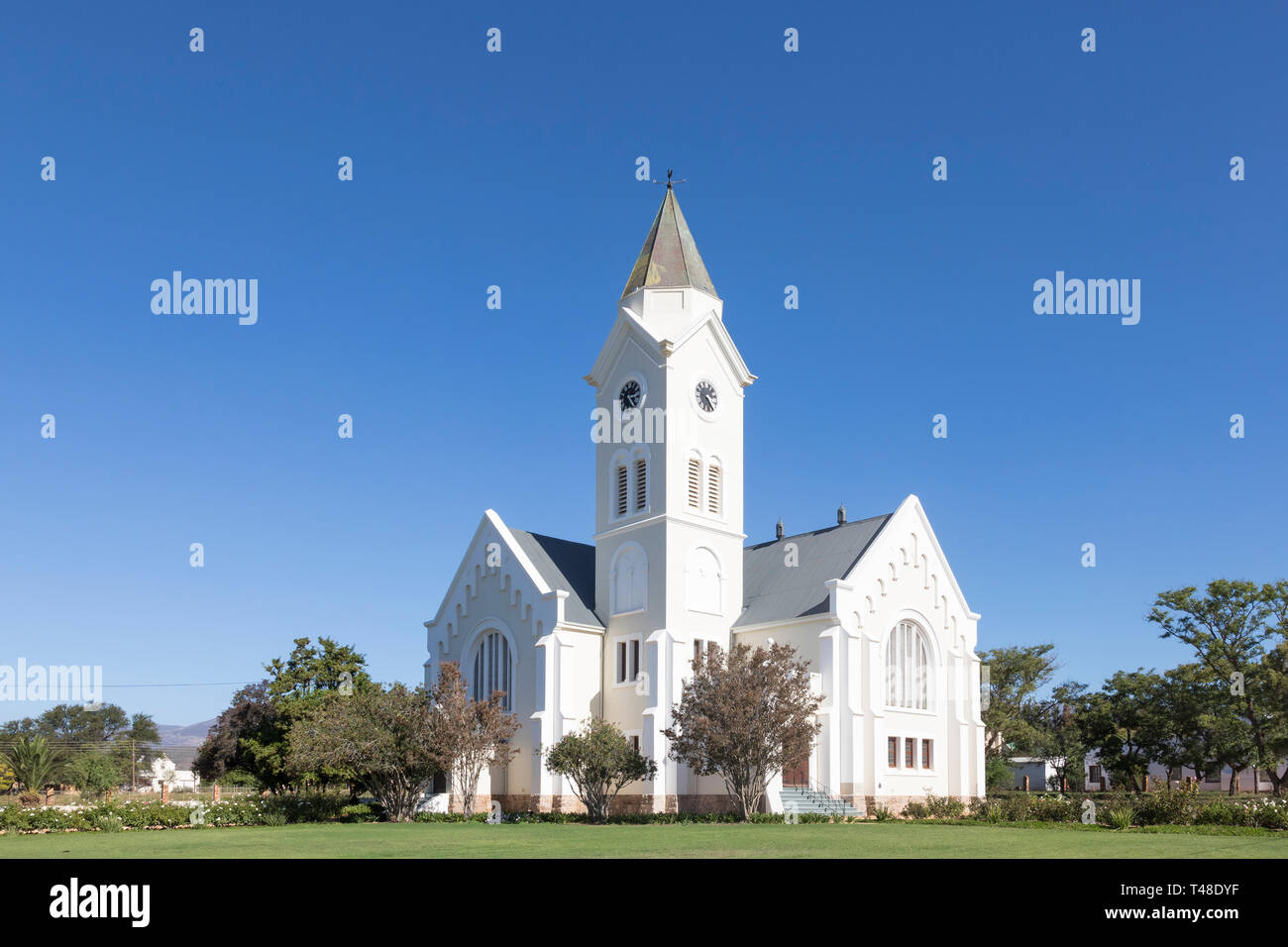 Imbiancato chiesa olandese riformata, McGregor, Robertson Wine Valley, Western Cape, Boland, Sud Africa Foto Stock