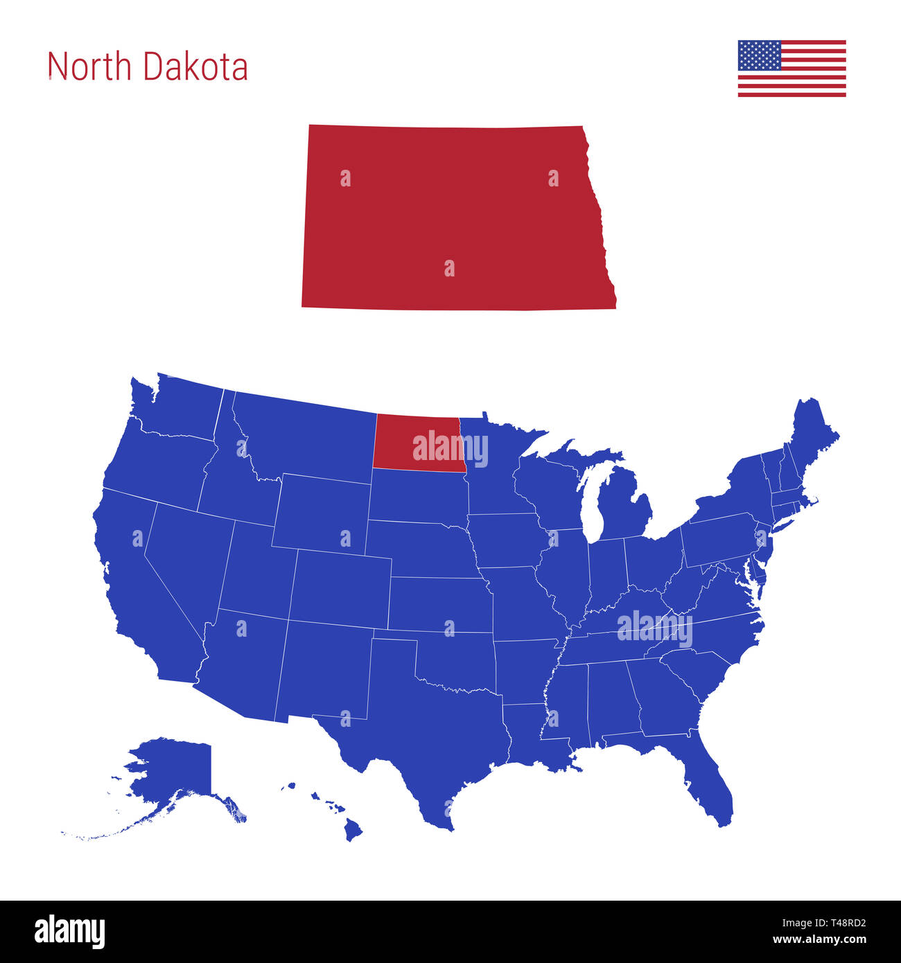 Vecchia mappa del dakota del nord Immagini Vettoriali Stock