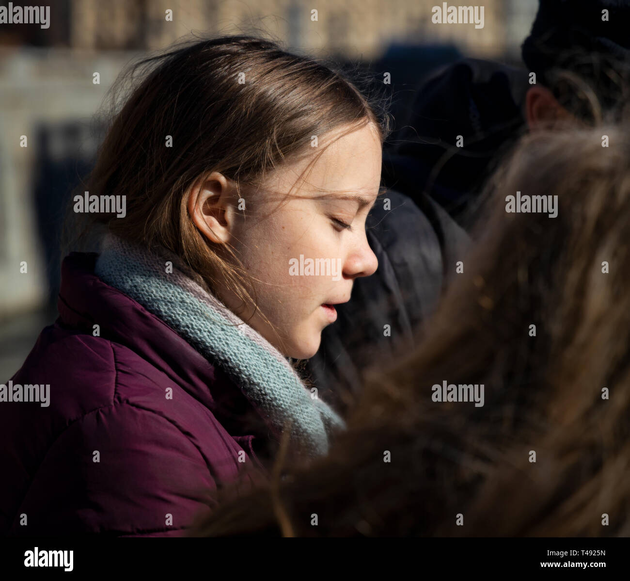 Stoccolma, Svezia. 22 marzo, 2019. 16-anno-vecchio clima svedese Greta attivista Thunberg dimostrando a Stoccolma il venerdì. Foto Stock