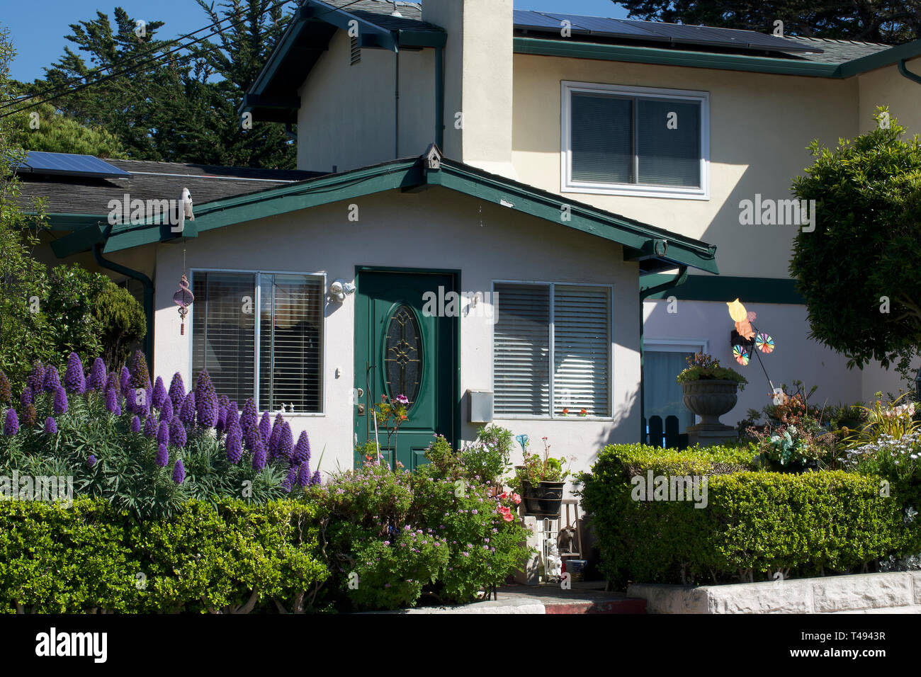 Pacific Grove, California, Stati Uniti d'America il 13 aprile 2019 caratteristico e case a prezzi accessibili in Pacific Grove, sulla penisola di Monterey, California, Stati Uniti d'America. Foto Stock