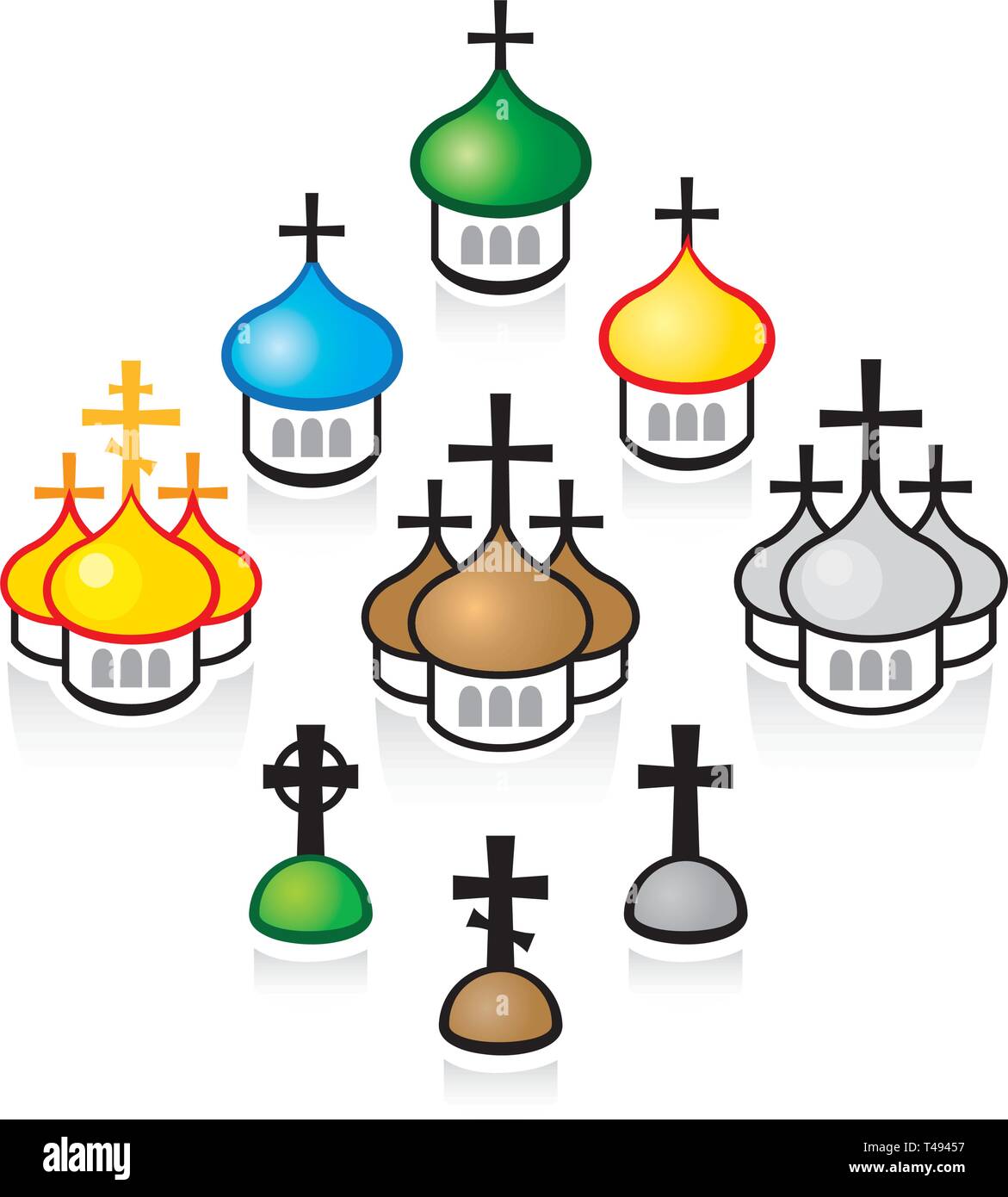 Christian chiese ortodosse. Templi religiosi, strutture architettoniche. Illustrazione Vettoriale