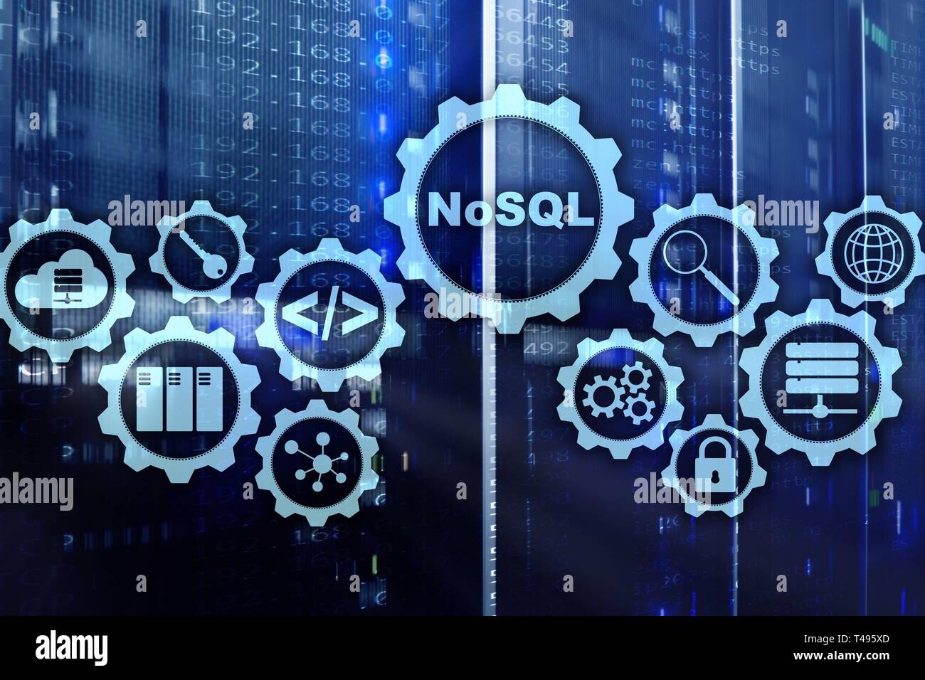NoSQL. La Structured Query Language. La tecnologia dei database concetto. La sala server sfondo. Foto Stock