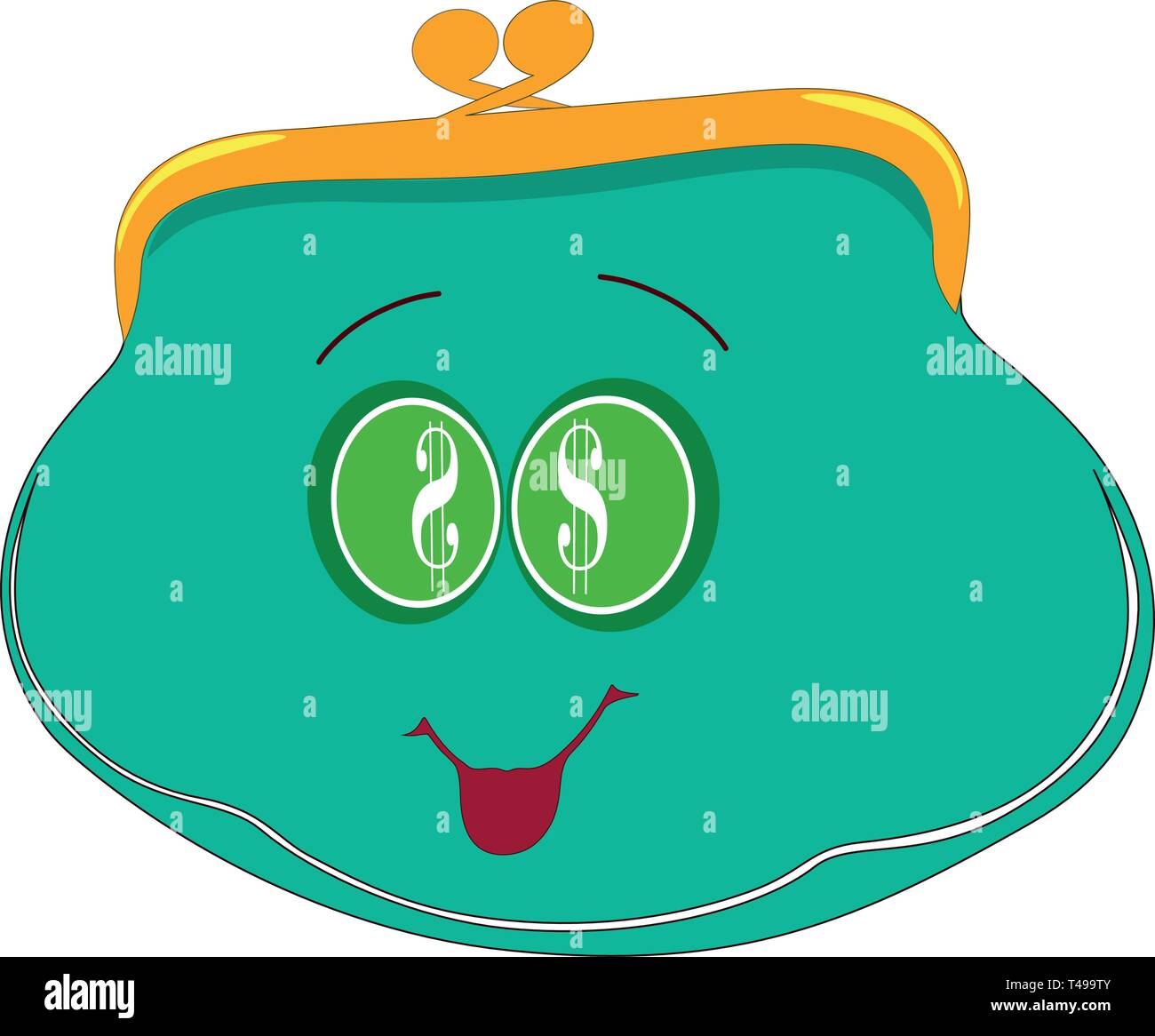 Disegno piatto di un portafoglio verde. Portafoglio con occhi. Portafoglio  cartoon sorridente. Isolato, bianco. Vettore Immagine e Vettoriale - Alamy