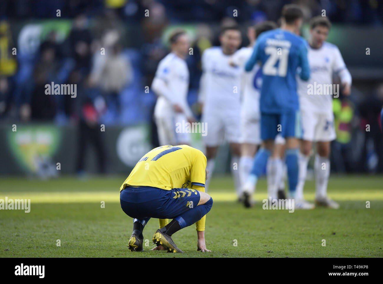 Brondby, Danimarca. Xiv Apr, 2019. FC Copenhagen sconfitta Brondby 2-1 nella Superleague partita di calcio tra Brondby se e FC Copenhagen a Brondby Stadium, Copenhagen, Danimarca. Credito: Lars Moeller/ZUMA filo/Alamy Live News Foto Stock