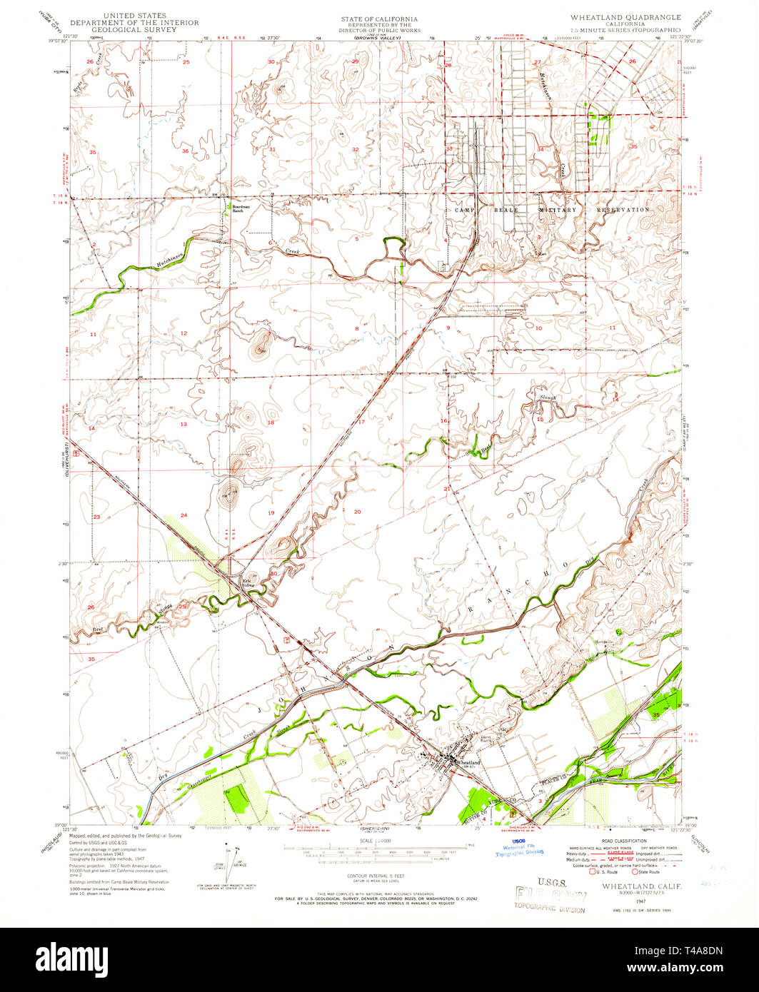 USGS TOPO Map California CA 301330 Wheatland 1947 24000 Restauro Foto Stock