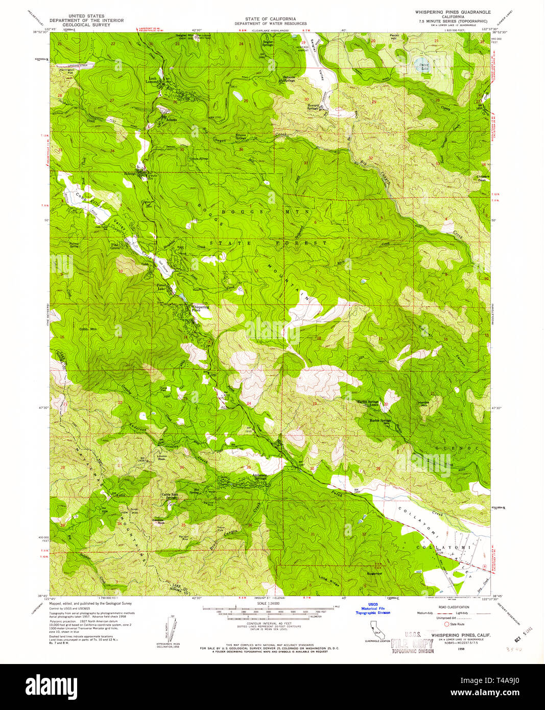 USGS TOPO Map California CA Whispering Pines 301340 1958 24000 Restauro Foto Stock