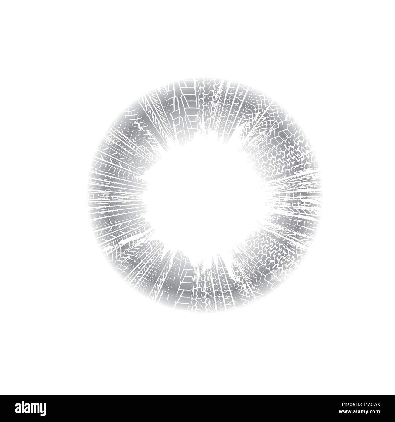 Cerchio di grunge tracce di pneumatici telaio isolato su sfondo bianco Illustrazione Vettoriale