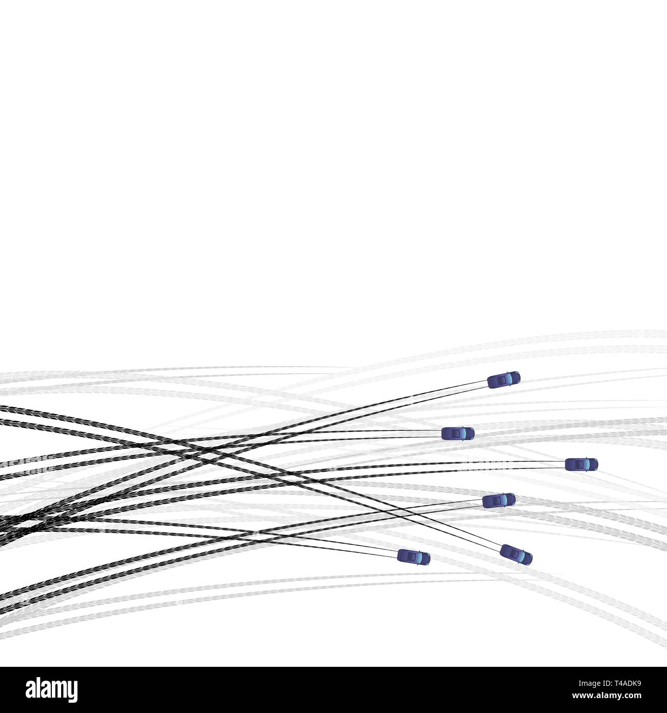 Sport corsa in auto con il grigio e il nero tracce di pneumatici isolati su sfondo bianco Illustrazione Vettoriale