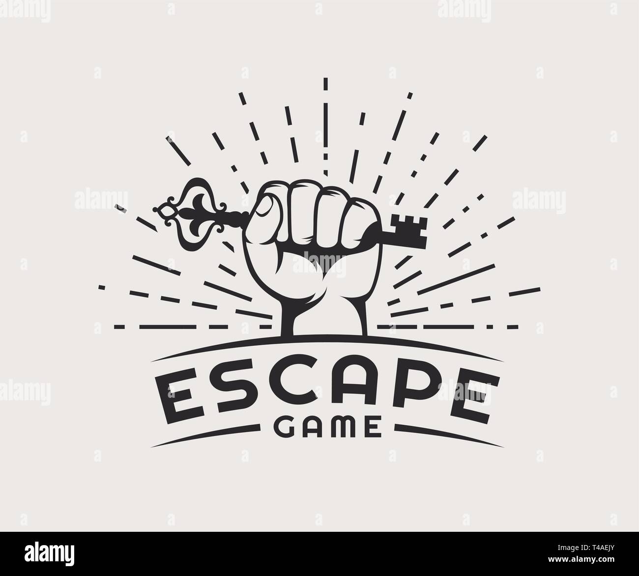 Escape logo del gioco. Badge vettore isolato su uno sfondo bianco. Illustrazione Vettoriale