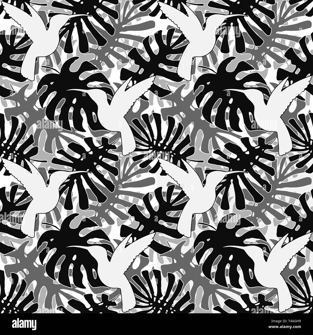 Vettore di foglie tropicali seamless pattern. Infinite texture con foglie di monstera Illustrazione Vettoriale