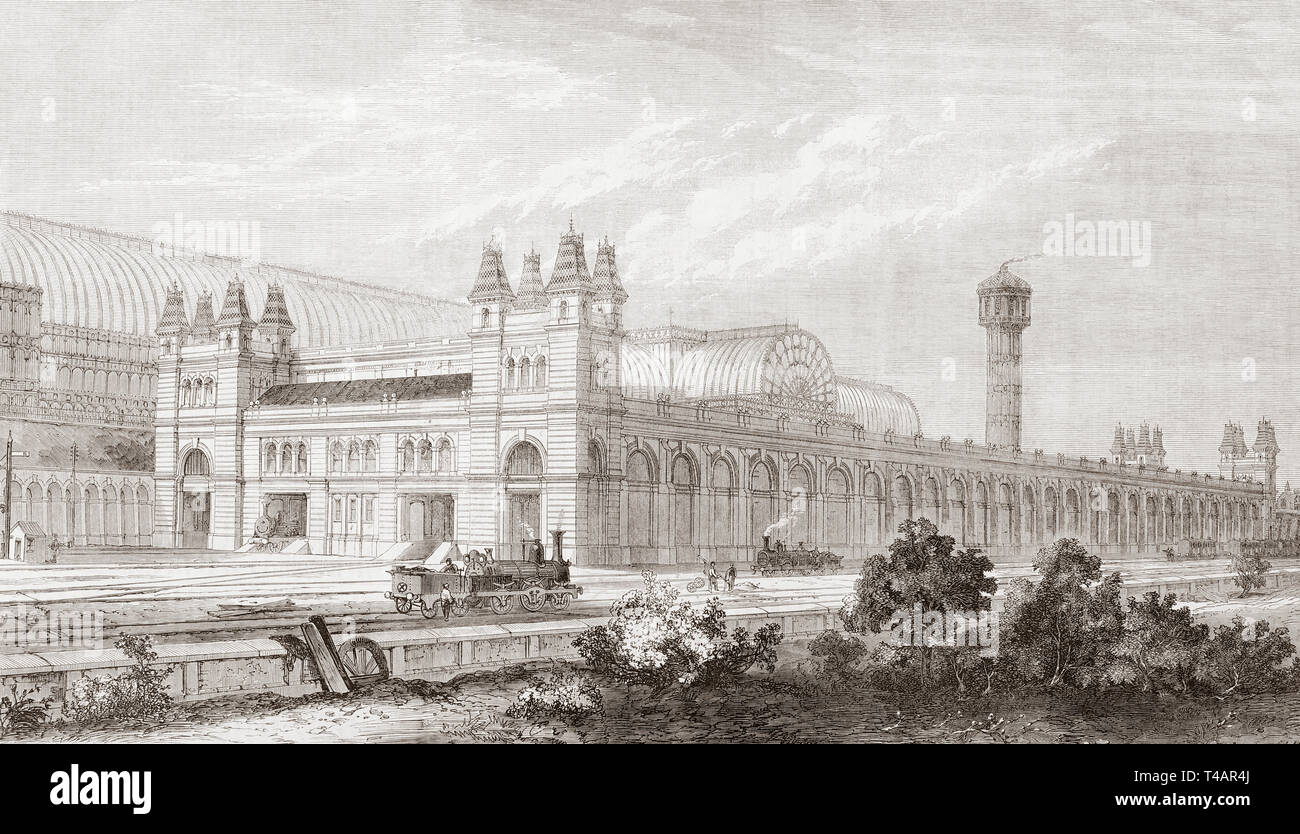 Il palazzo di cristallo (livello alto) stazione ferroviaria, Camberwell, nel sud di Londra, Inghilterra, visto qui nel 1865. Una delle due stazioni costruito per servire il sito del 1851 exhibition building, chiamato il Crystal Palace, quando è stato spostato da Hyde Park a Sydenham Hill dopo il 1851. Dal Illustrated London News, pubblicato 1865. Foto Stock